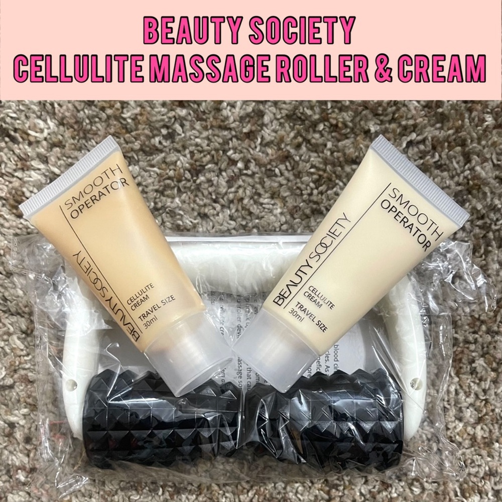 BEAUTY SOCIETY Cellulite Massage Roller & 2 Travel Creams (NEW)